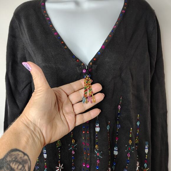 Tiara International Christmas Collection Cardigan Sweater Womens Medium‎ Beaded - Picture 2 of 11